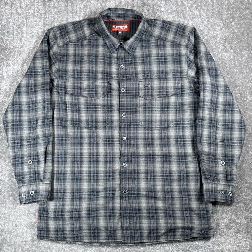 Simms Shirt Men's Medium Gray Plaid Thermal Lined Flannel Fishing Gorpcore